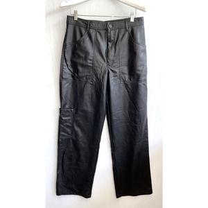 ZARA Black Faux Leather Wide Leg Cargo Pants High Waist Size L